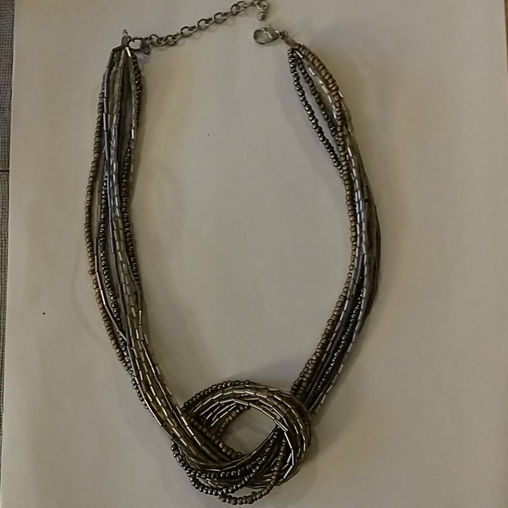 Matte silver and gold beaded 10 strand necklace